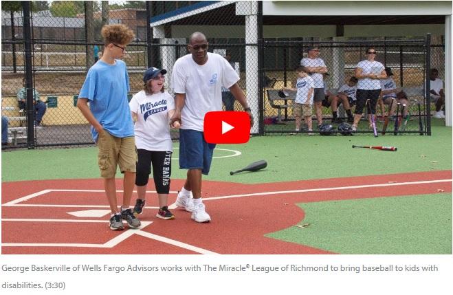George Baskerville of Wells Fargo Advisors works with The Miracle® League of Richmond to bring baseball to kids with disabilities.