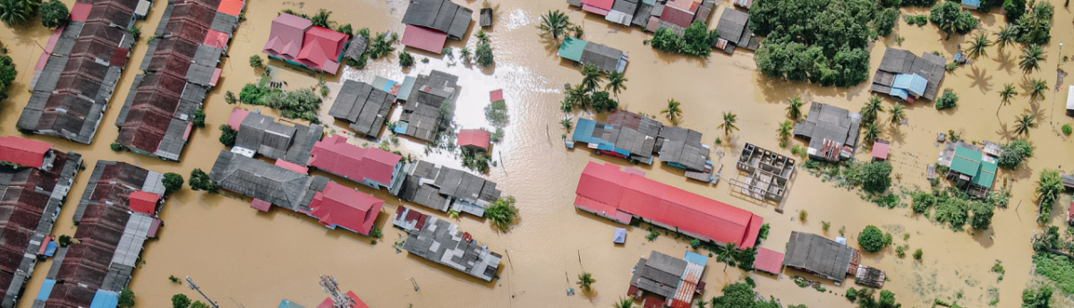 bird's eye view of flooded homes