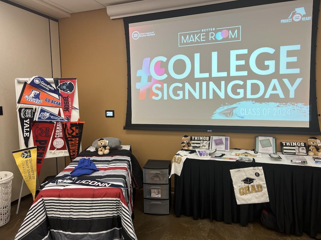Booth for College Sign in Day shown at the Urban League of Hartford.
