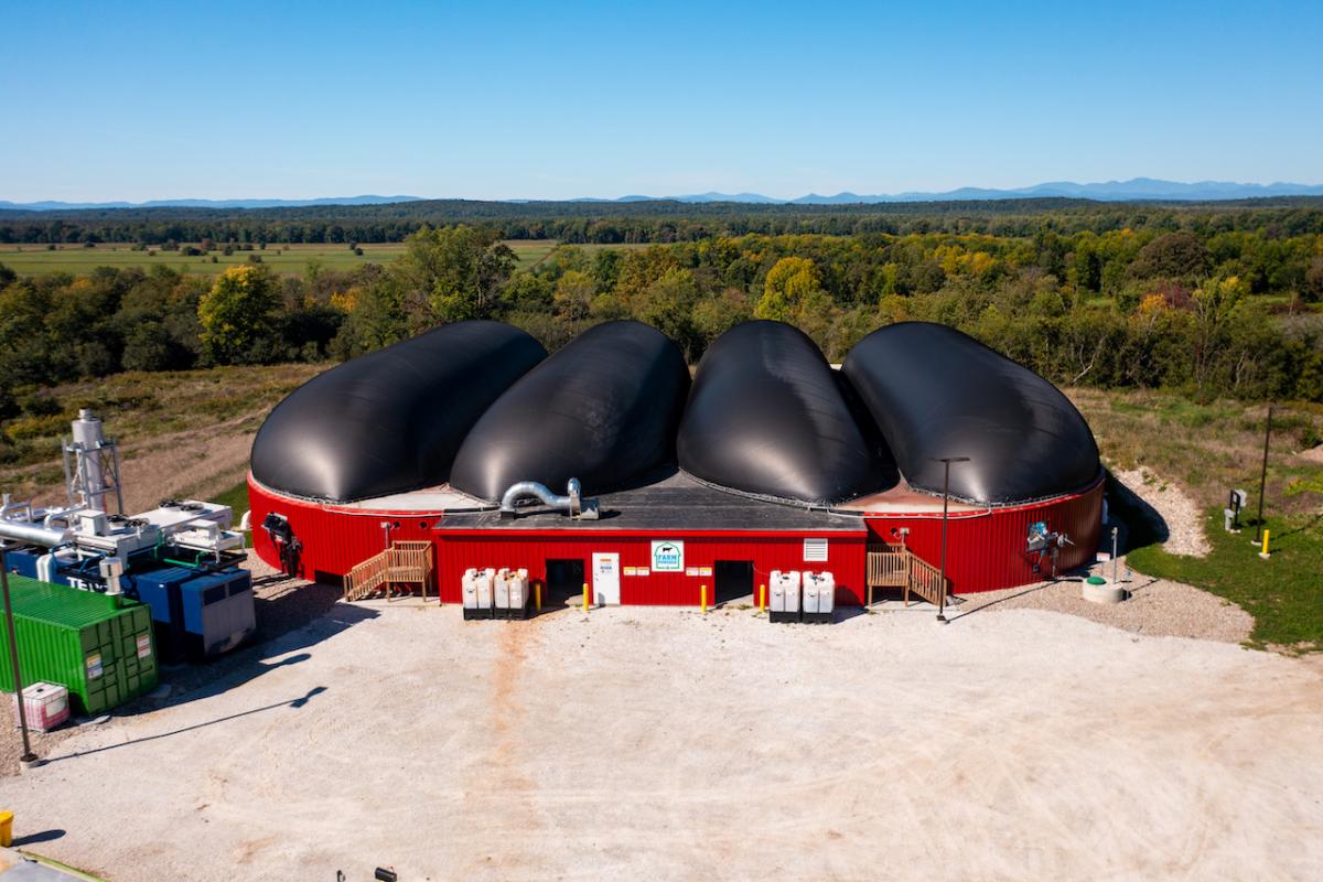 Arial view of the codigester at the Goodrich Family Farm in Salisbury Vermont - Photo by Todd Balfour