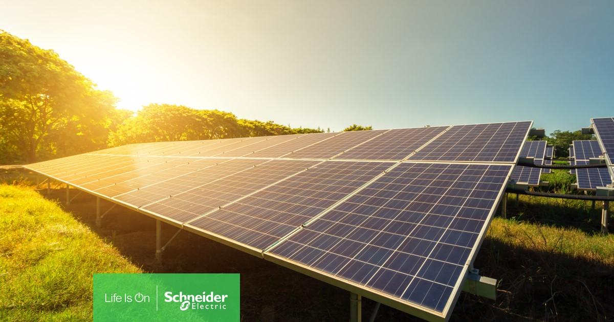 Sunsetting behind a solar farm
