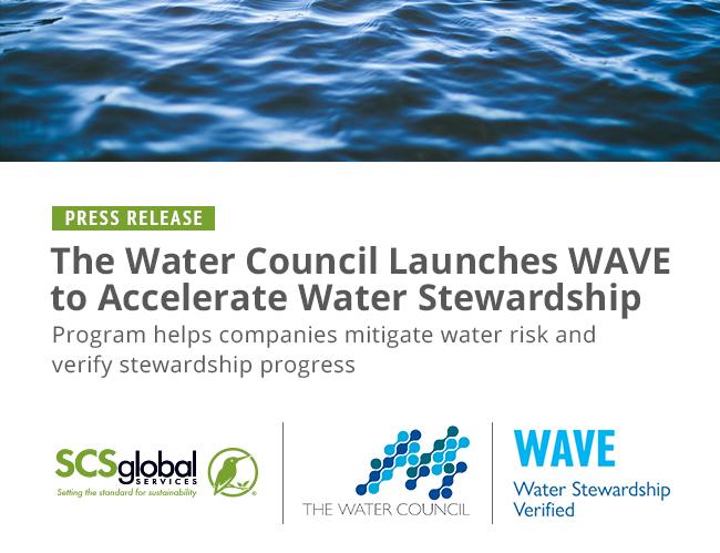 The Water Council, WAVE Water Stewardship, and SCS Global Services logos