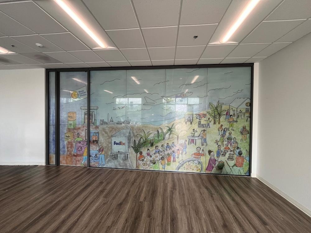 Mural in World Central Kitchen office