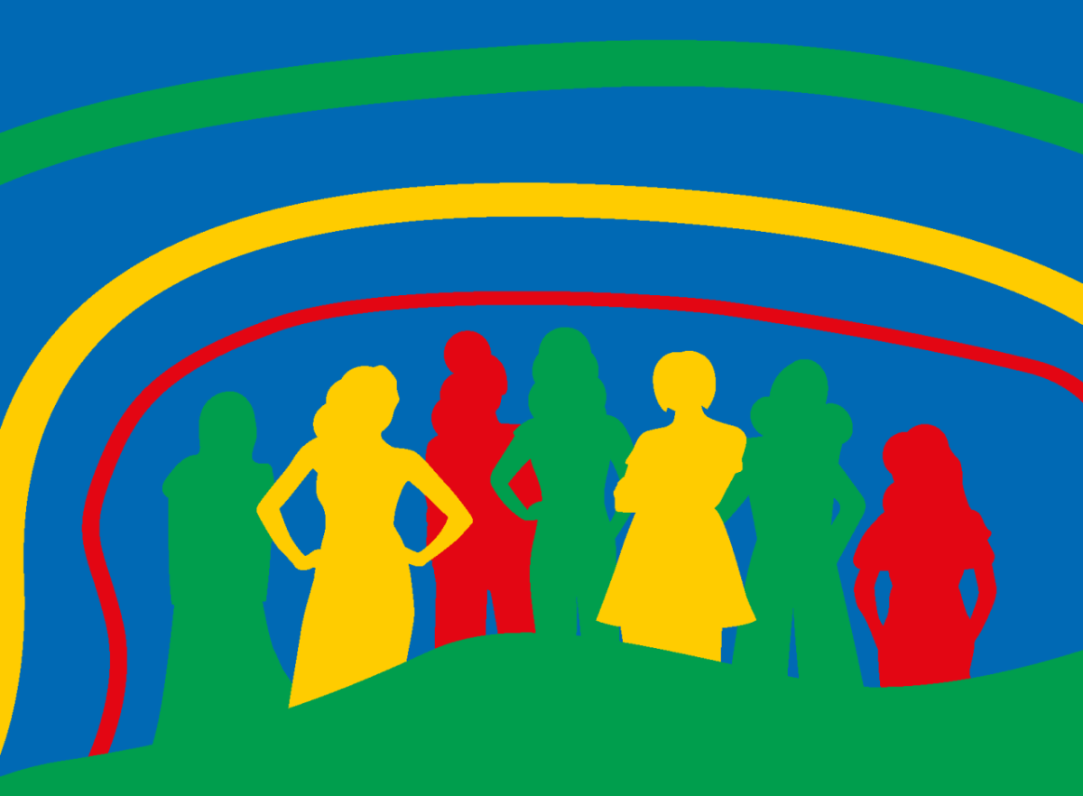 Image courtesy of CherieBlairFoundation.org Colorful silhouettes of seven people. Block colors of blue, green, yellow and read around them.