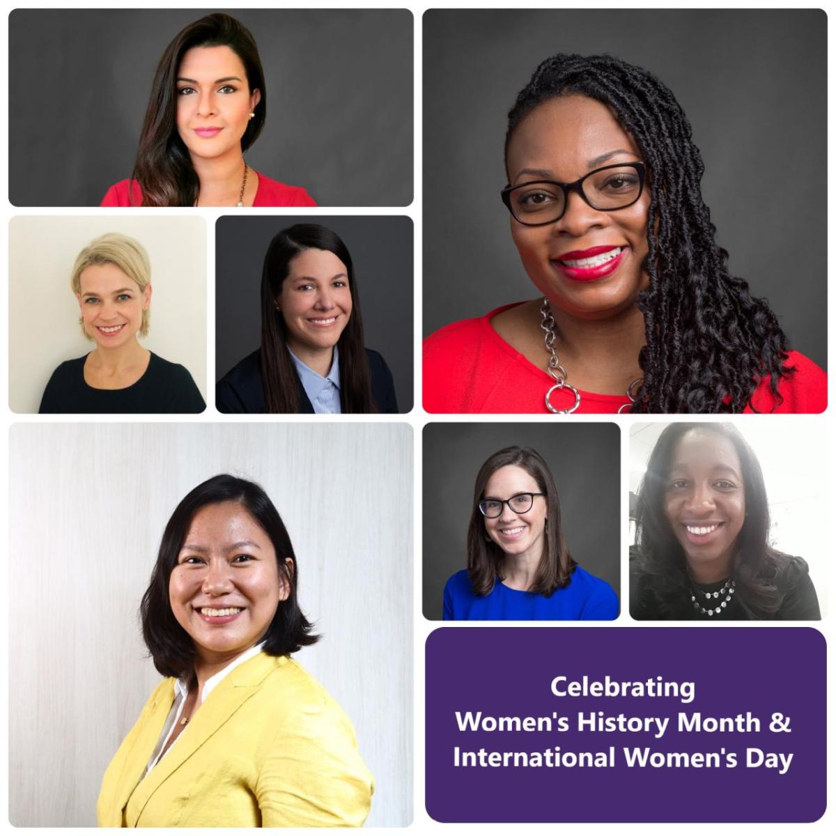 (L to R) T. Rowe Price associates Ritu Vohora, Vinnett Mason, Shevaun Walters, Gaby Infante, Sarah Teves, Sabrina Thornton, and Watikqua Lange Embracing Equity: Women’s History Month and International Women’s Day