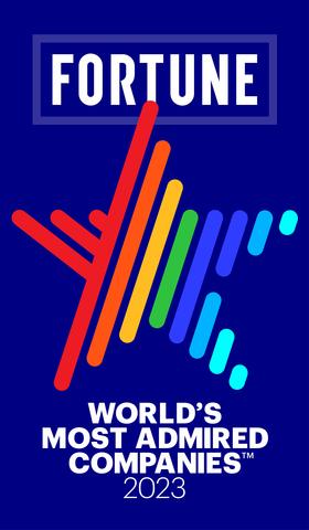 Fortune logo, rainbow lines forming a star. "World's most admired companies 2023."