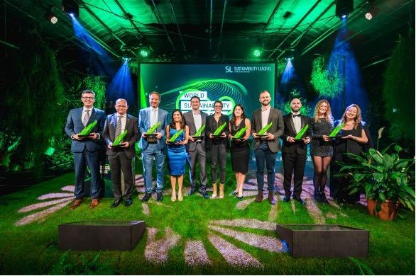 Merck KGaA, Darmstadt, Germany, employee Shaun Russell (third from right) accepts the Sustainability Excellence Award for the company at the World Sustainability Congress in The Netherlands.