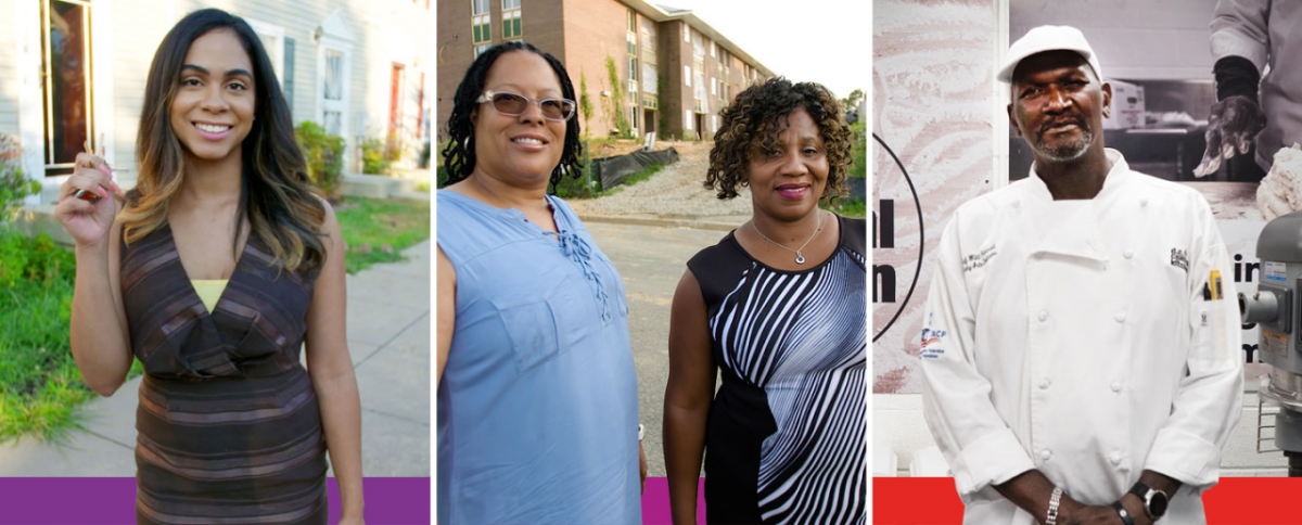 Lizmarie Carter, Cynthia Eaglin, Rufaro Jenkins, and William Ferrell are Washington, D.C., residents who have been helped by or are affiliated with the organizations Where We Live is supporting.