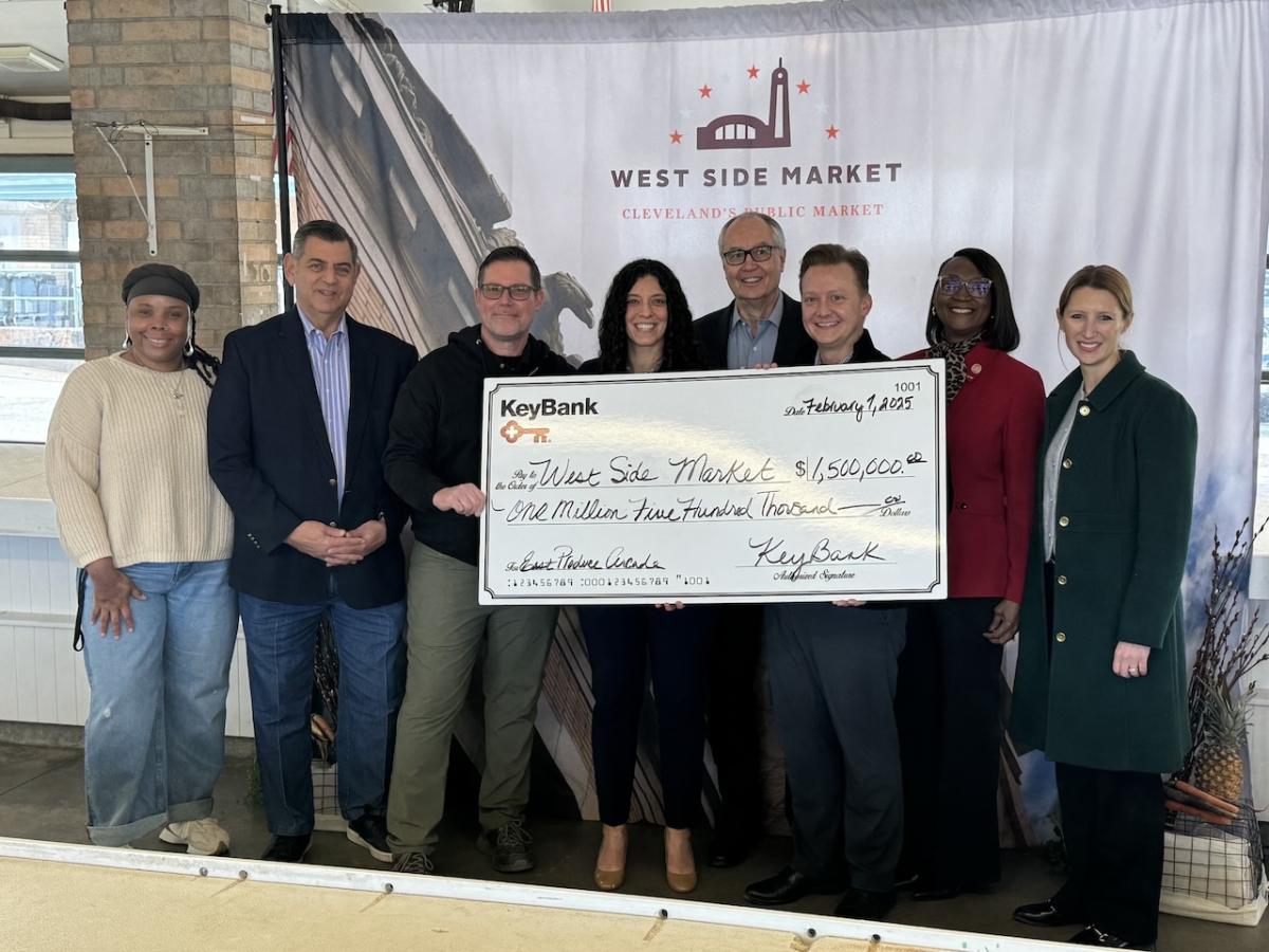 West Side Market and KeyBank leadership shown with a grant check for $1.5 million.