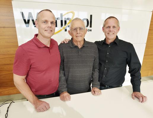 From left, members of the Farrington family, Eric, Jerry and Mike, have all worked at Whirlpool Corp. Eric and Mike Farrington are third generation workers at the Benton Harbor-based home appliance maker. Photos by Don Campbell