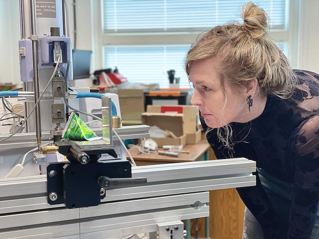 woman looking at milk package 