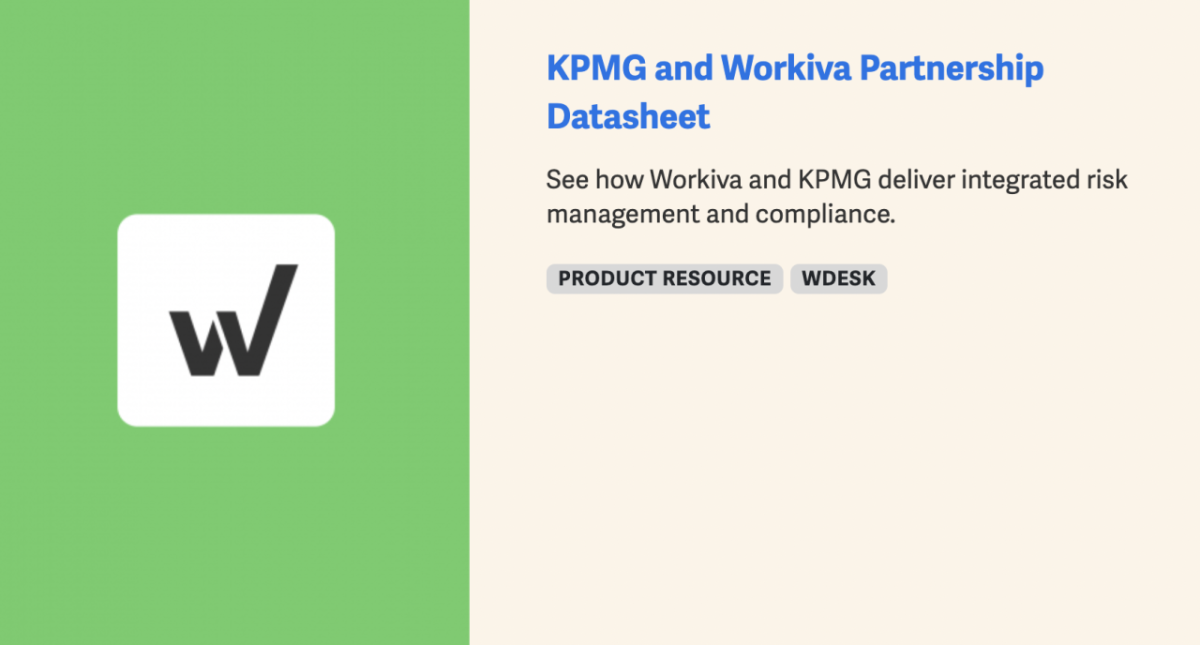 KPM and Workiva Partnership Datasheet. See how Workiva and KPMG deliver integrated risk management and compliance.
