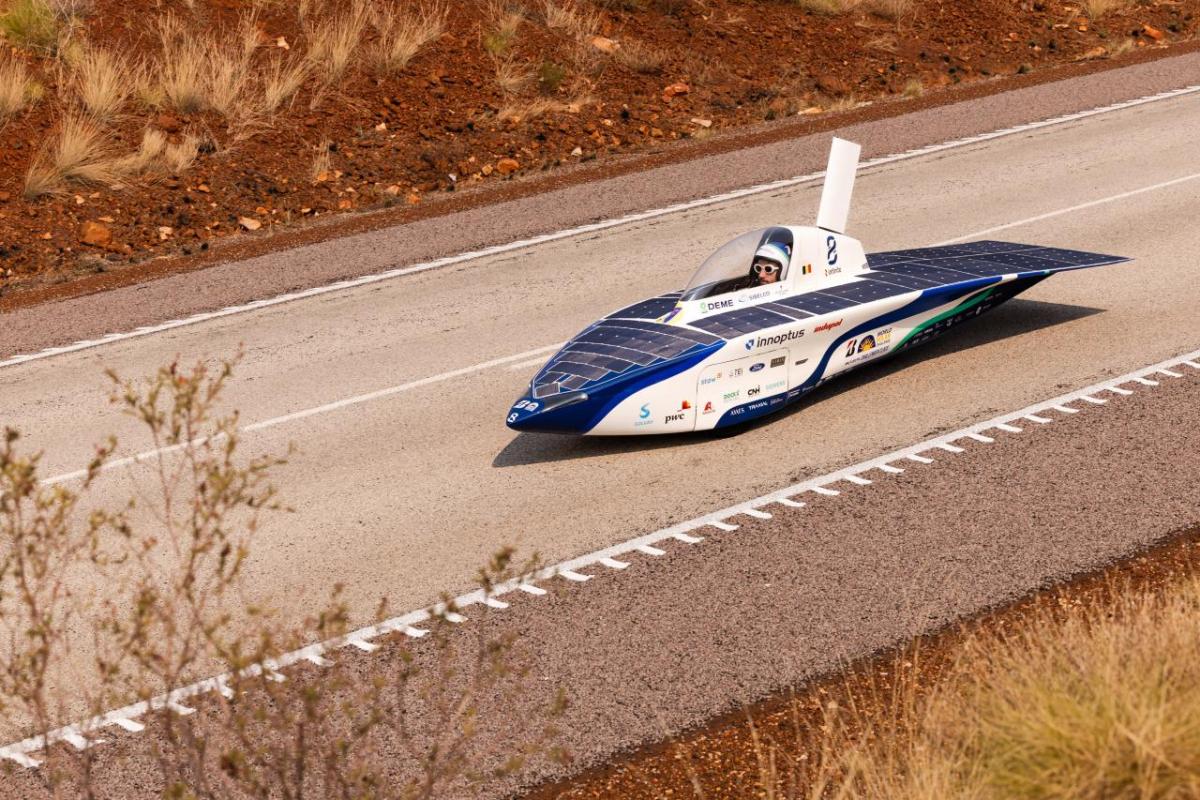 Solar car on the road