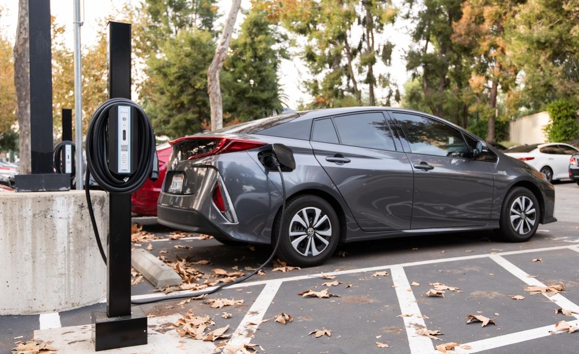 an EV at a charging station