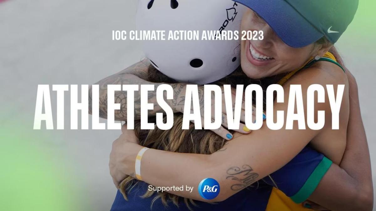 "Athletes Advocacy" over two people hugging, one wearing a helmet.