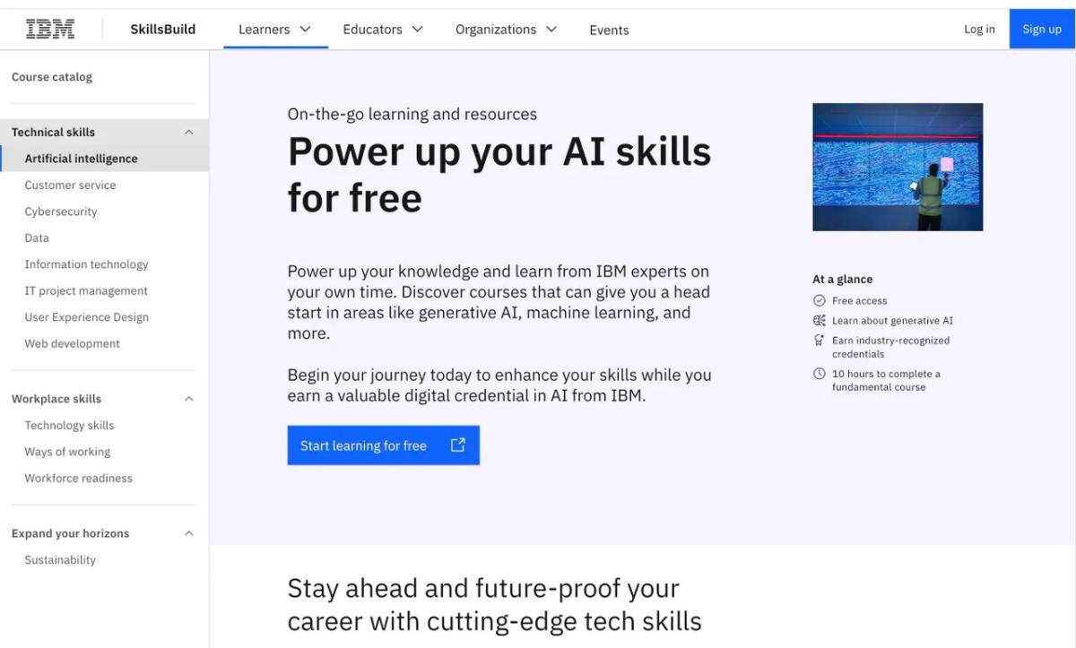 Screenshot by David Gewirtz/ZDNET Screenshot of the IBM training online site.