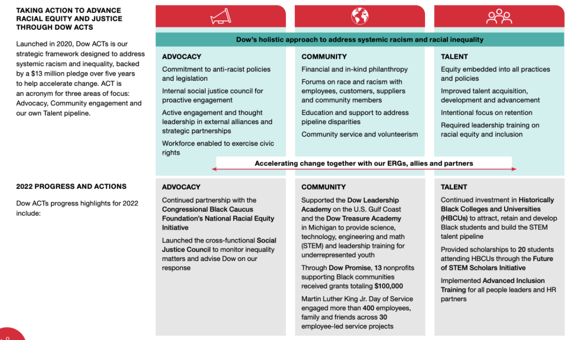 "Dow’s holistic approach to address systemic racism and racial inequality" infographic