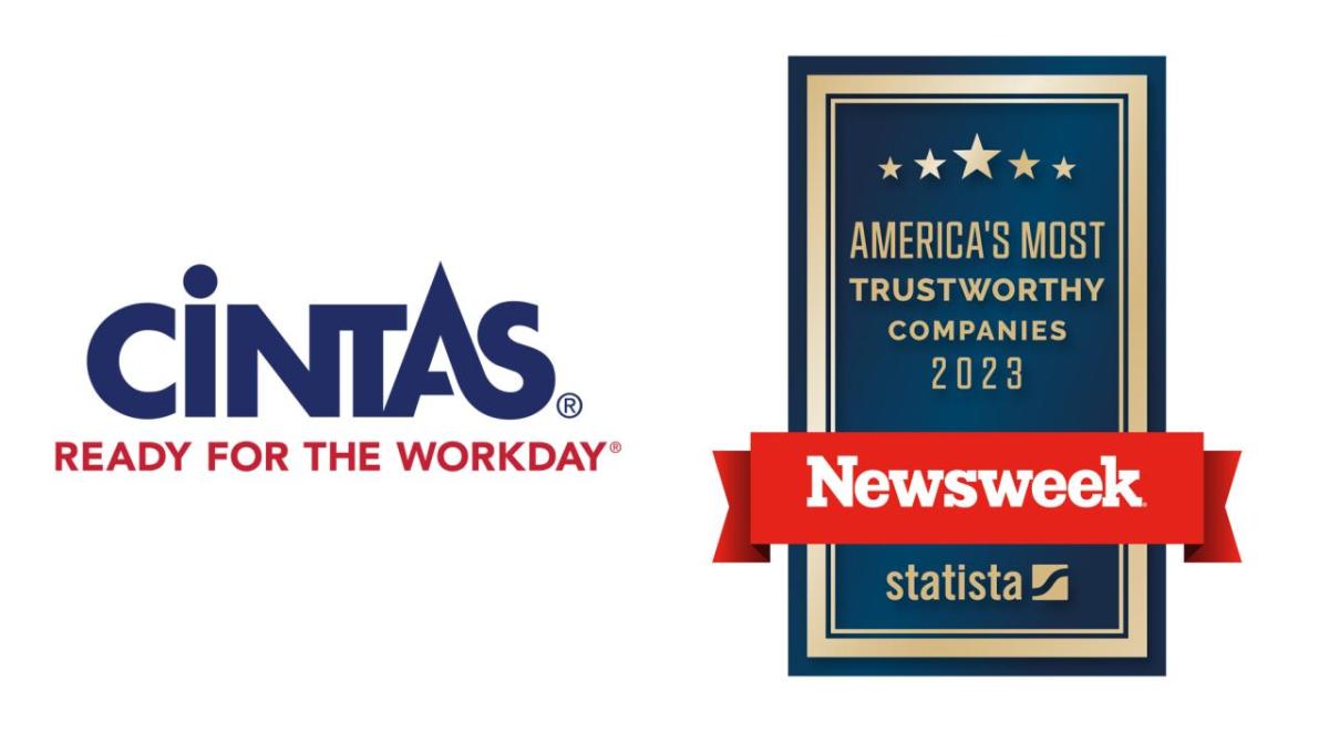 Logo: America's Most Trustworthy Companies, 2023, Newsweek, statista with Cintas logo