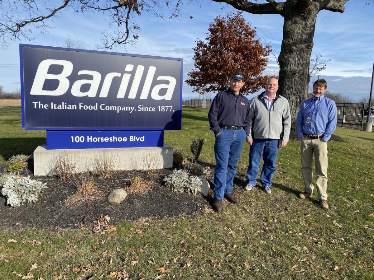 Barilla Plant Manager Bill Boula, Plant Director Chris Buseman, National Grid Energy Efficiency Specialist Jay Snyder