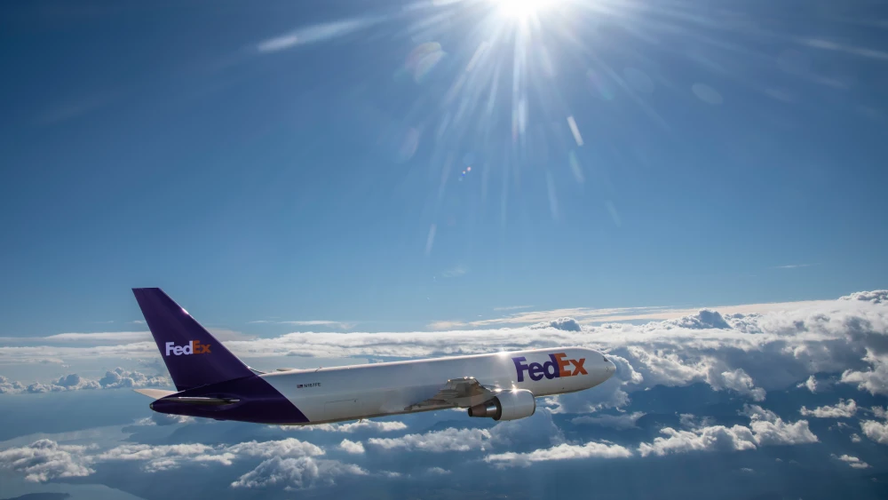 FedEx plane in flight