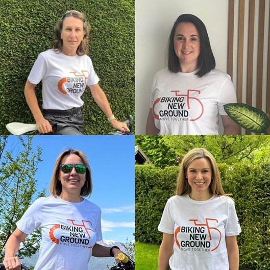 Our Biking New Ground Champions for 2024: Patsy Maegerman from Belgium, Solène Saba from France, Manuela Marengo from Italy and Silvia Kaltofen from Austria. " "