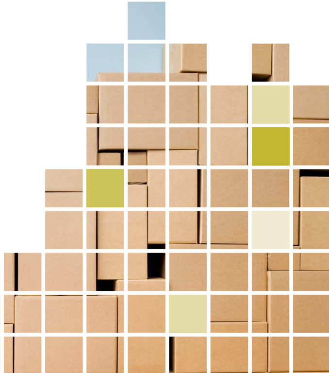A white grid over a stack of differently shaped boxes