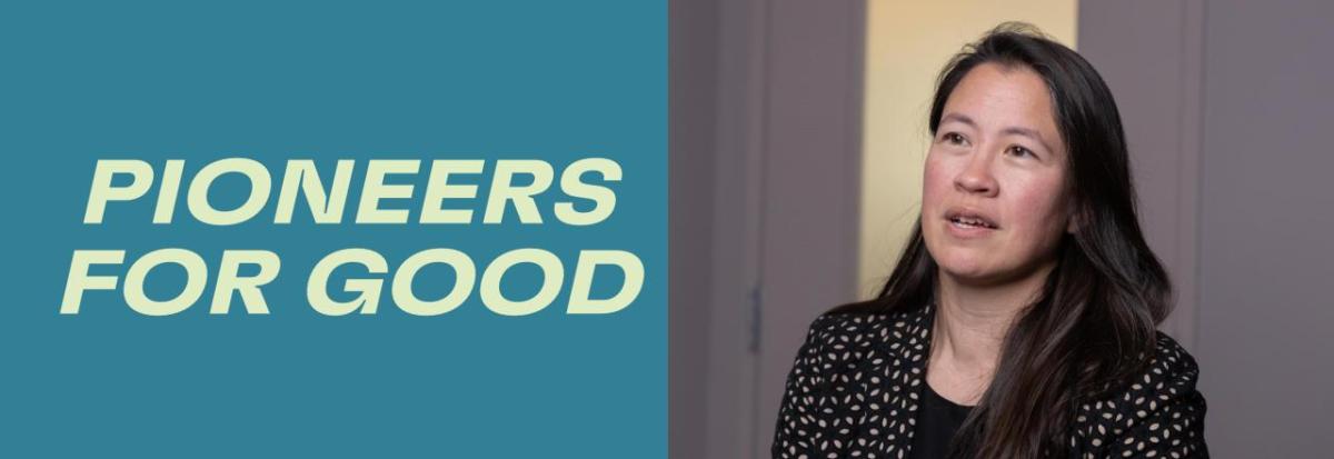 "Pioneers for Good" with image of Becky Kristopeit