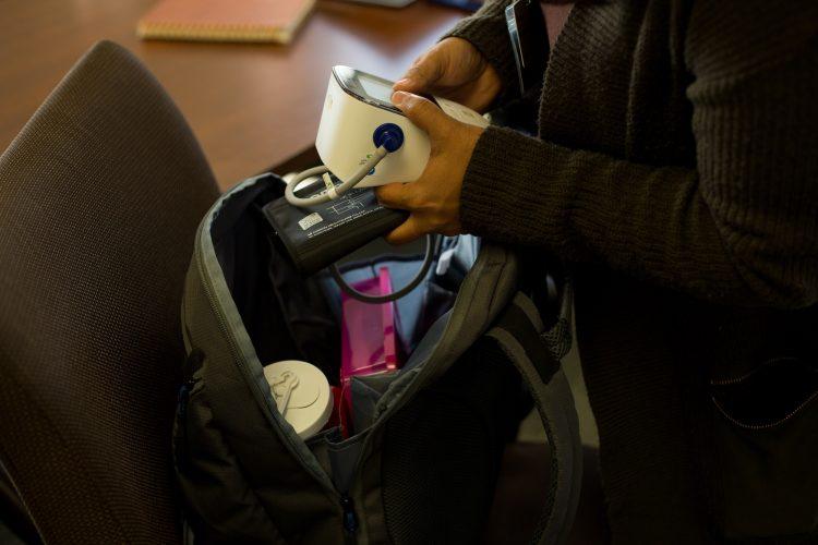 Health worker packing bag