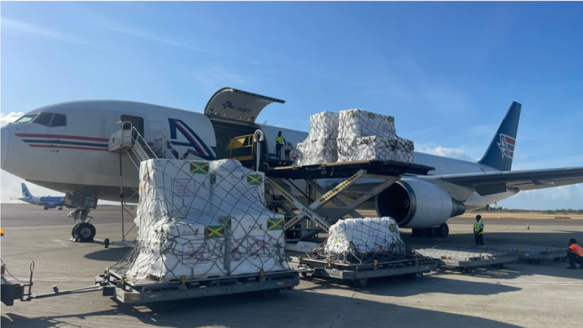 Medical aid arrives in Jamaica via charter flight on Dec. 14, 2025. (Luis David Rodriguez/Direct Relief)