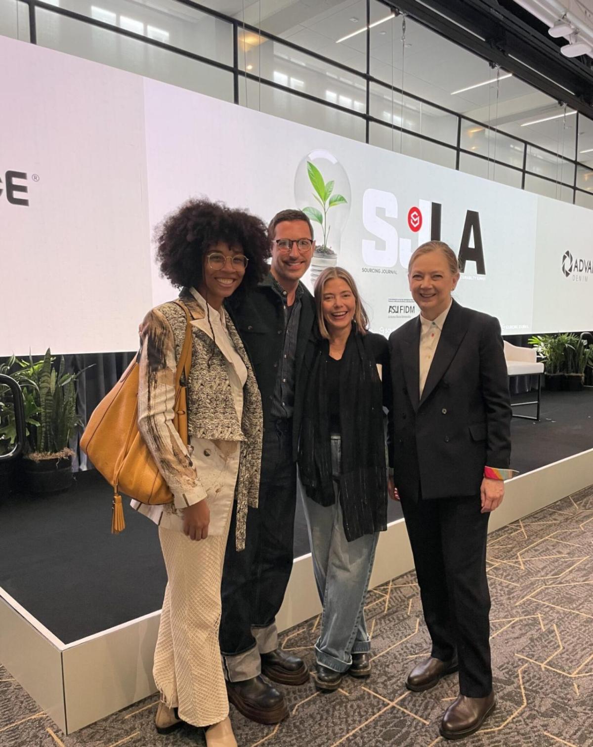 At the Sourcing Journal Sustainability Summit: Rachel Lincoln Sarnoff and Dennita Sewell with Nicholas Brown, partnership and engagement lead at Retraced, a Cascale member, and fashion designer Marissa Wilson