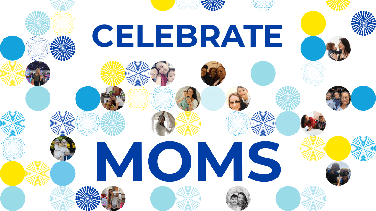 Celebrate Moms text with small photos of moms