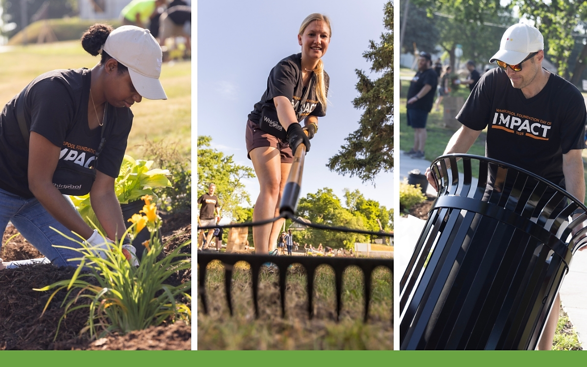 Collage of volunteers doing work