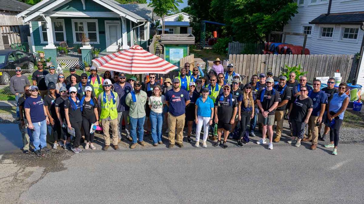 A group of people standing outside