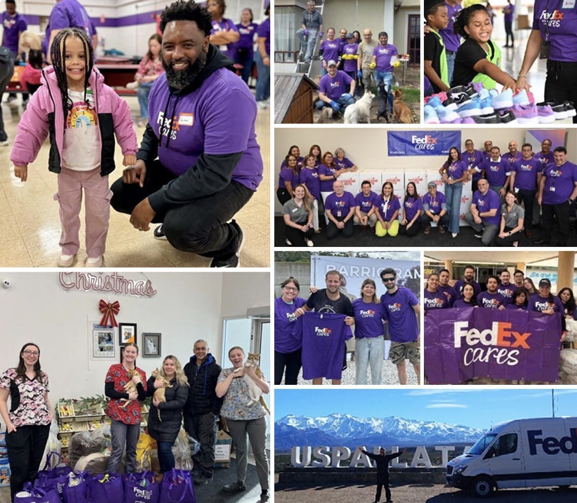collage of FedEx employees volunteering