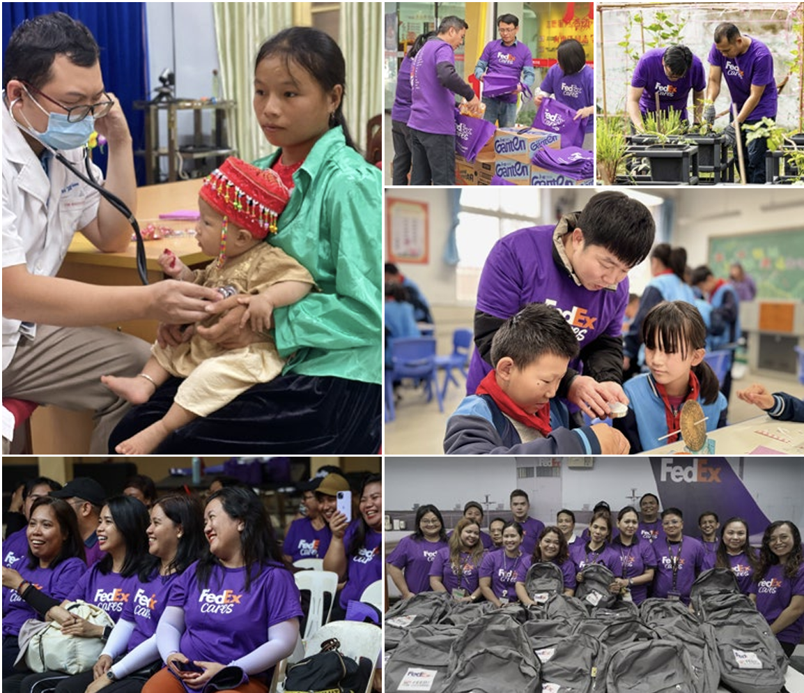 collage of FedEx employees volunteering