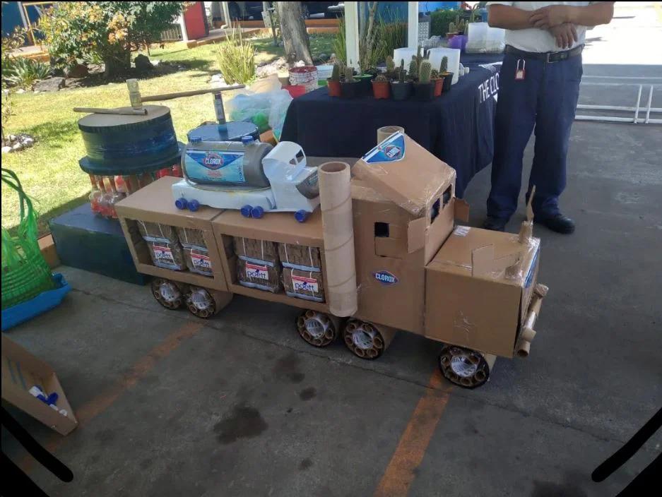 A cardboard semi truck