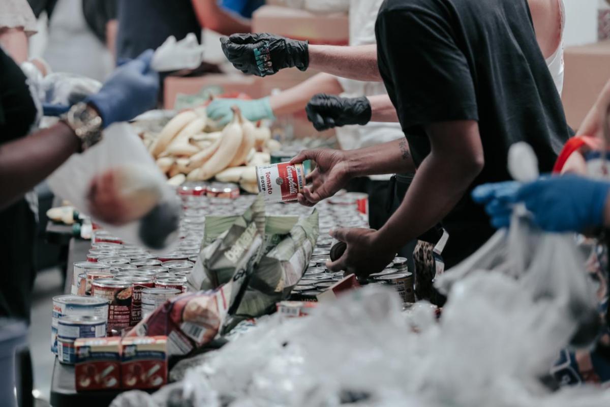 volunteers sorting donations