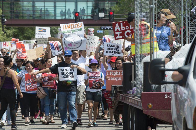 A protest against federal immigration policies on June 30, 2018 in Minneapolis, MN
