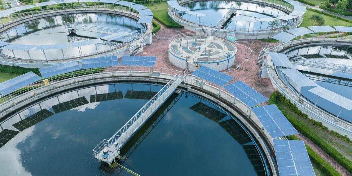 Wastewater treatment plant aerial view