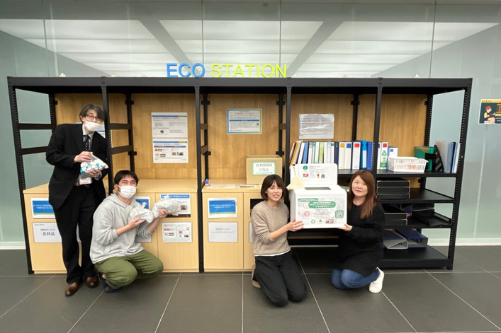MetLife Japan’s Green Team showcases the office’s Eco Station, which allows colleagues to give items to a recycling company that donates a portion of its sales to support children’s education. " "