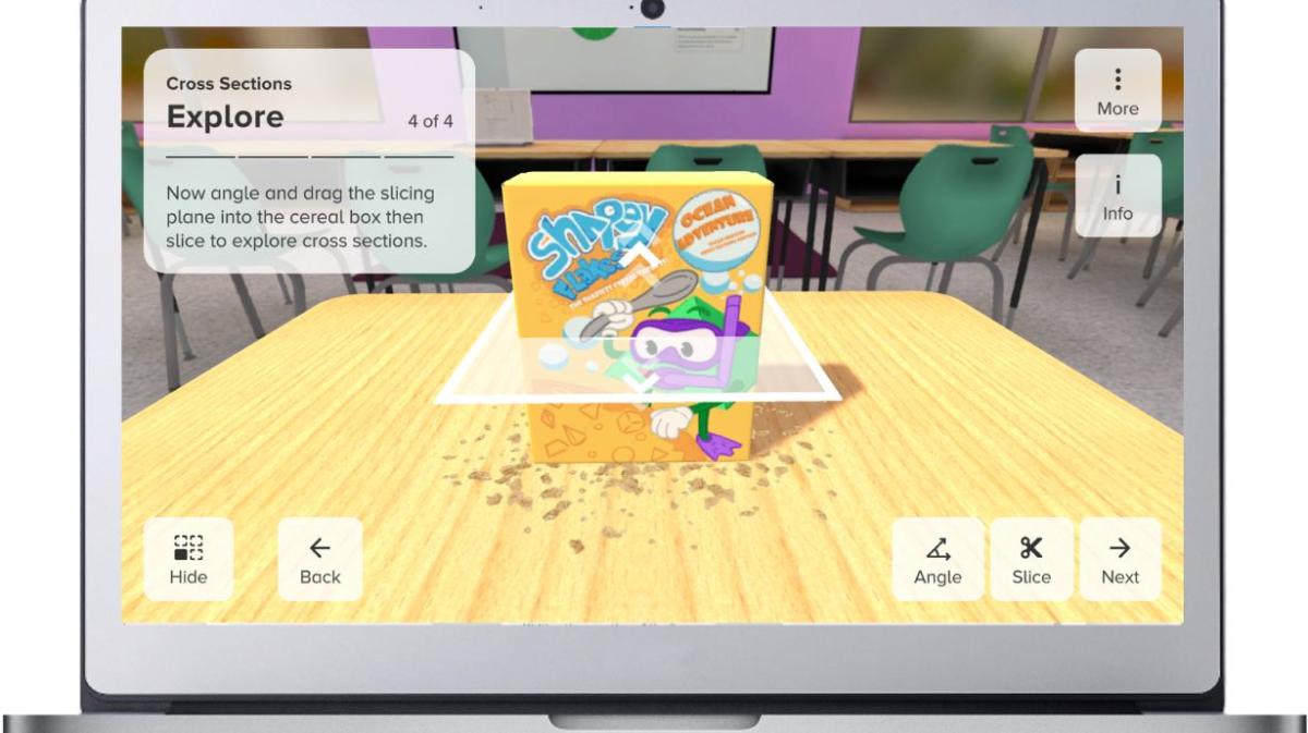 Digital image of an open laptop running the learning app.