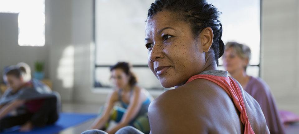 People seated for an exercise class