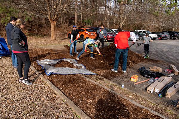 spreading mulch