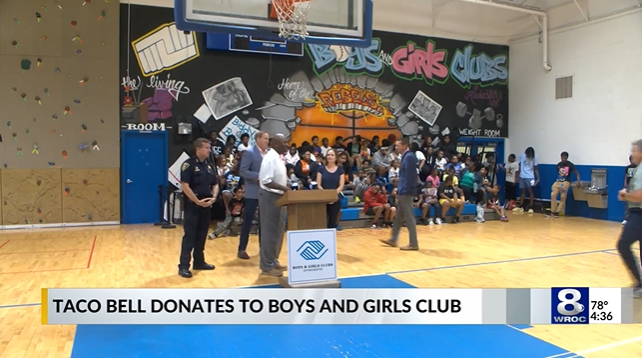 Image courtesy of WROC A gymnasium full of children and staff.