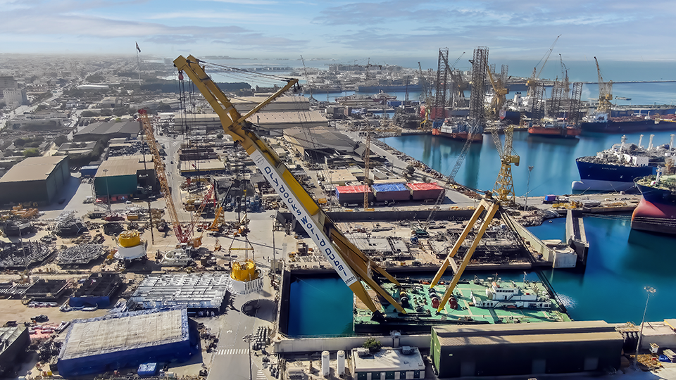 Aerial view of warehouse and drydocks