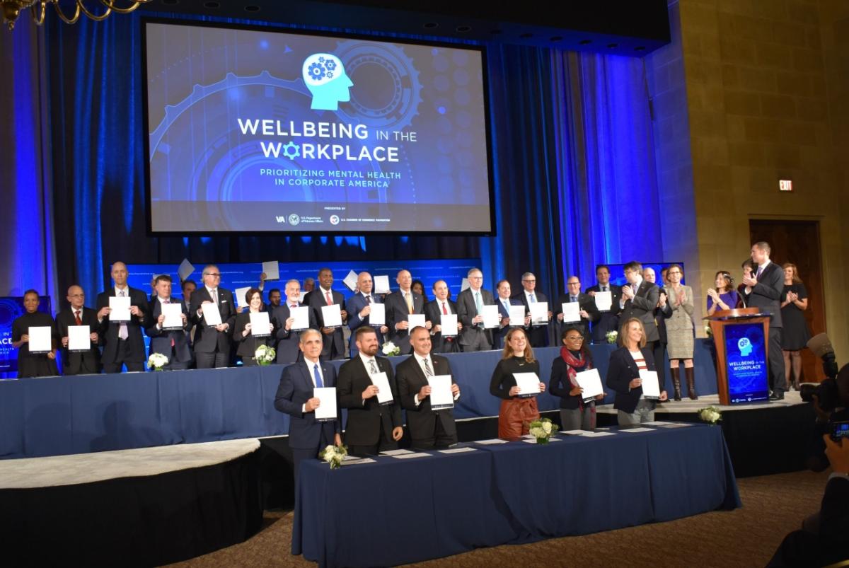 The “Pledge to Prioritize Mental Health and Emotional Wellbeing in the Workplace” ceremony included Secretary of Veterans Affairs Robert Wilkie as well as representatives from the White House and the Department of Labor