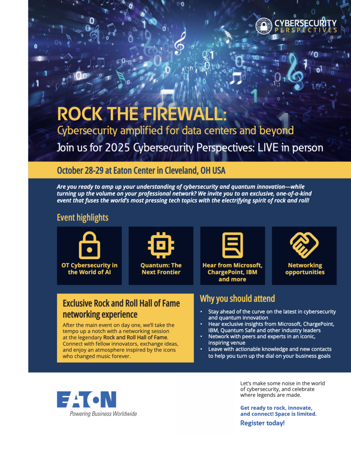 Infographic showing information about Eaton's Rock the Firewall cybersecurity conference