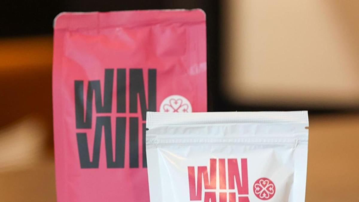 Two bags of "Win Win" coffee.