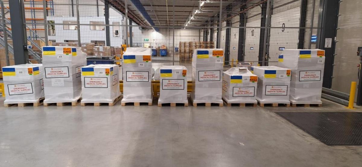 The first donation from Direct Relief’s German subsidiary arrived in Lviv Ukraine on Nov 1, 2025, with antibiotics from Bayer.  