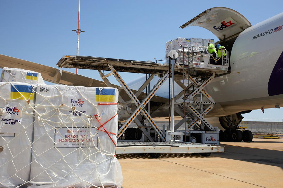 Direct Relief has surpassed $2 billion in medical aid provided to Ukraine since 2022. Here, 52 tons of medical aid arrives in Warsaw, Poland, on June 26, 2022, for last-mile distribution to health facilities in Ukraine. FedEx donated the charter transportation, free of charge. (FedEx photo) Direct Relief has surpassed $2 billion in medical aid provided to Ukraine since 2022. Here, 52 tons of medical aid arrives in Warsaw, Poland, on June 26, 2022, for last-mile distribution to health facilities in Ukraine. FedEx donated the charter transportation, free of charge. (FedEx photo)